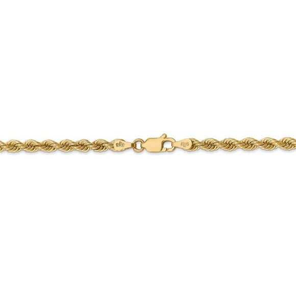 3.65mm 14k Yellow Gold Handmade Solid Rope Chain Bracelet, 7 Inch